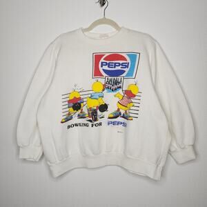 Vintage 80s 90s Pepsi Bowling Ducks Crewneck Sweatshirt White Rare Promo Food